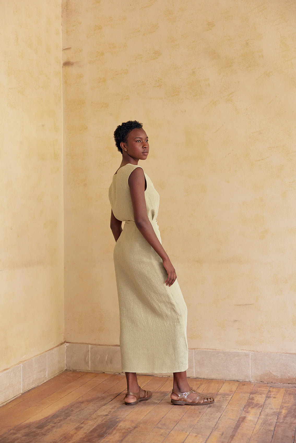 FALDA PAREO CORRUGADO SEDA SALVIA