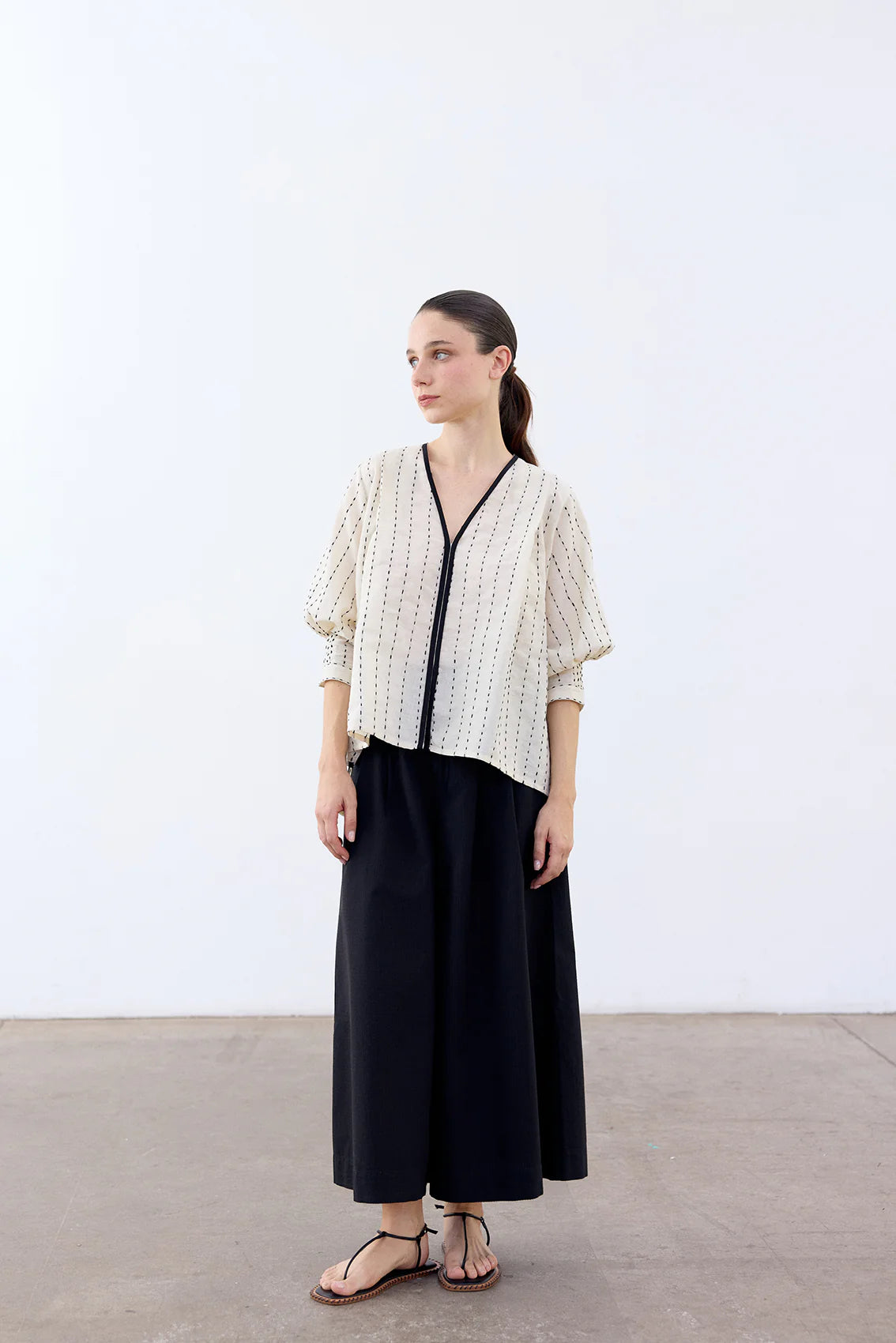 BLUSA LARGA ALGODON PESPUNTES